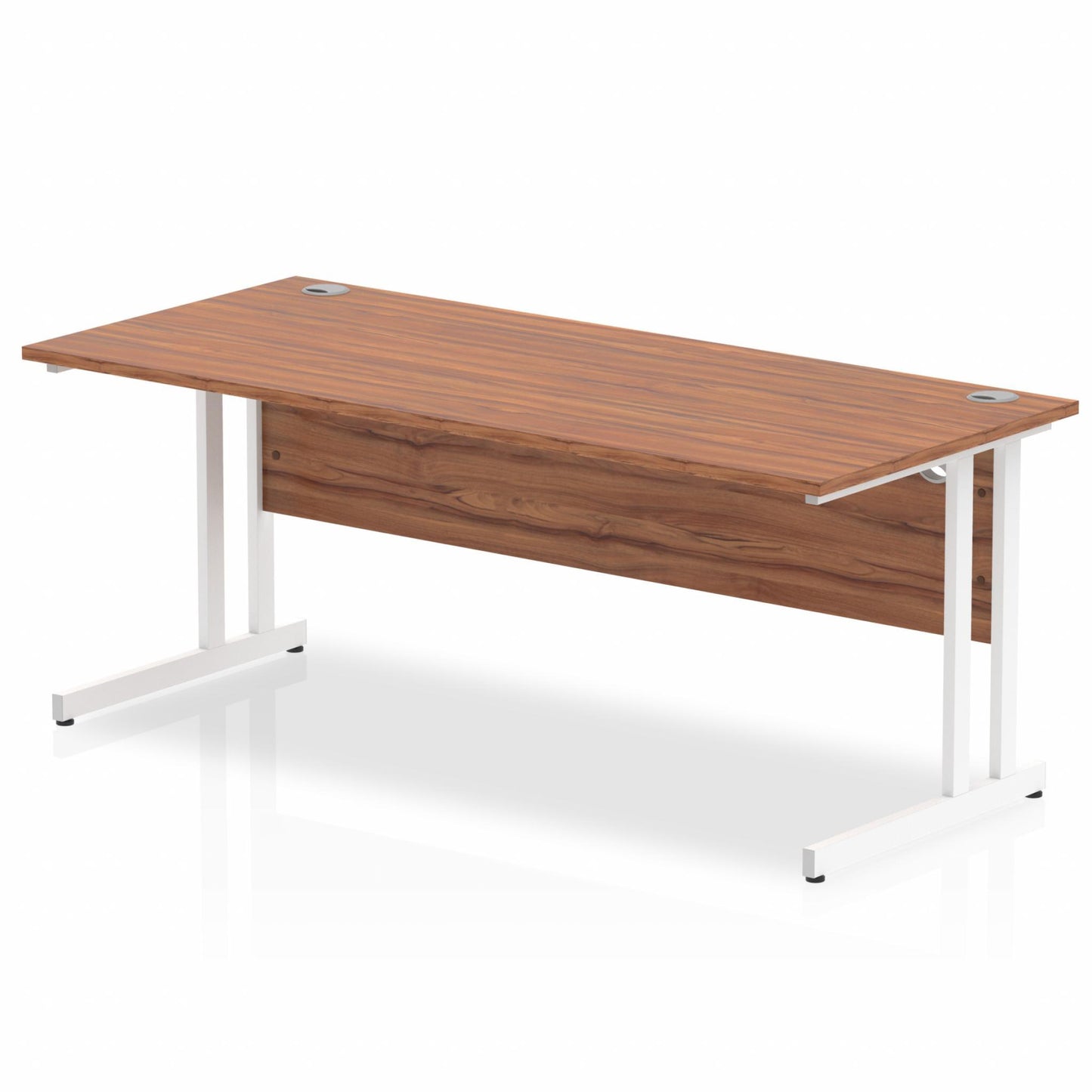Walnut straight desk on a white background