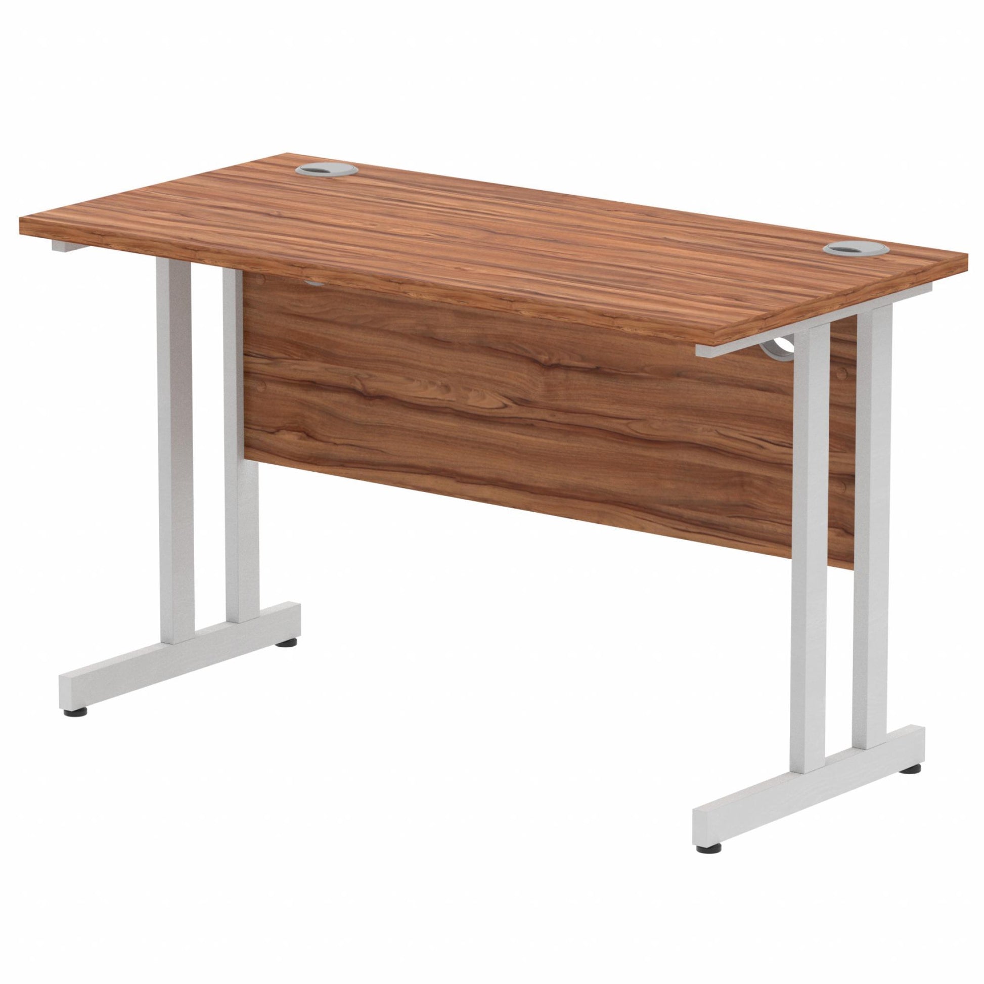 Walnut straight desk on a white background