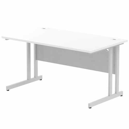 Impulse 1400mm Straight Desk with Silver Cantilever Legs White