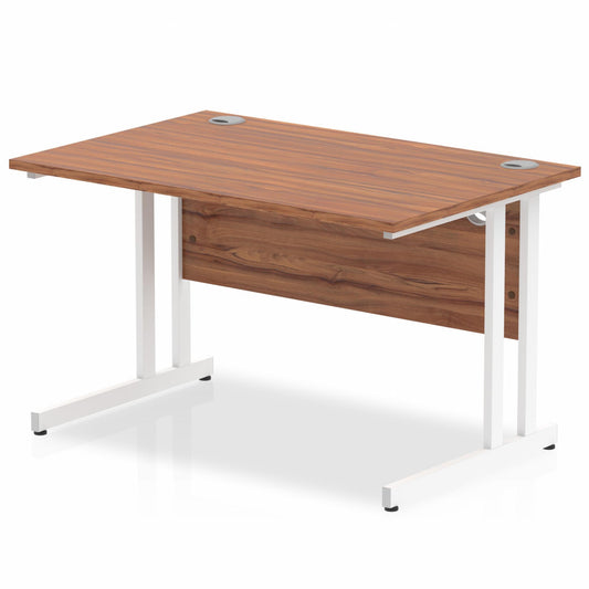 Impulse 1200x800mm Straight Desk, Walnut Top with White Cantilever Legs