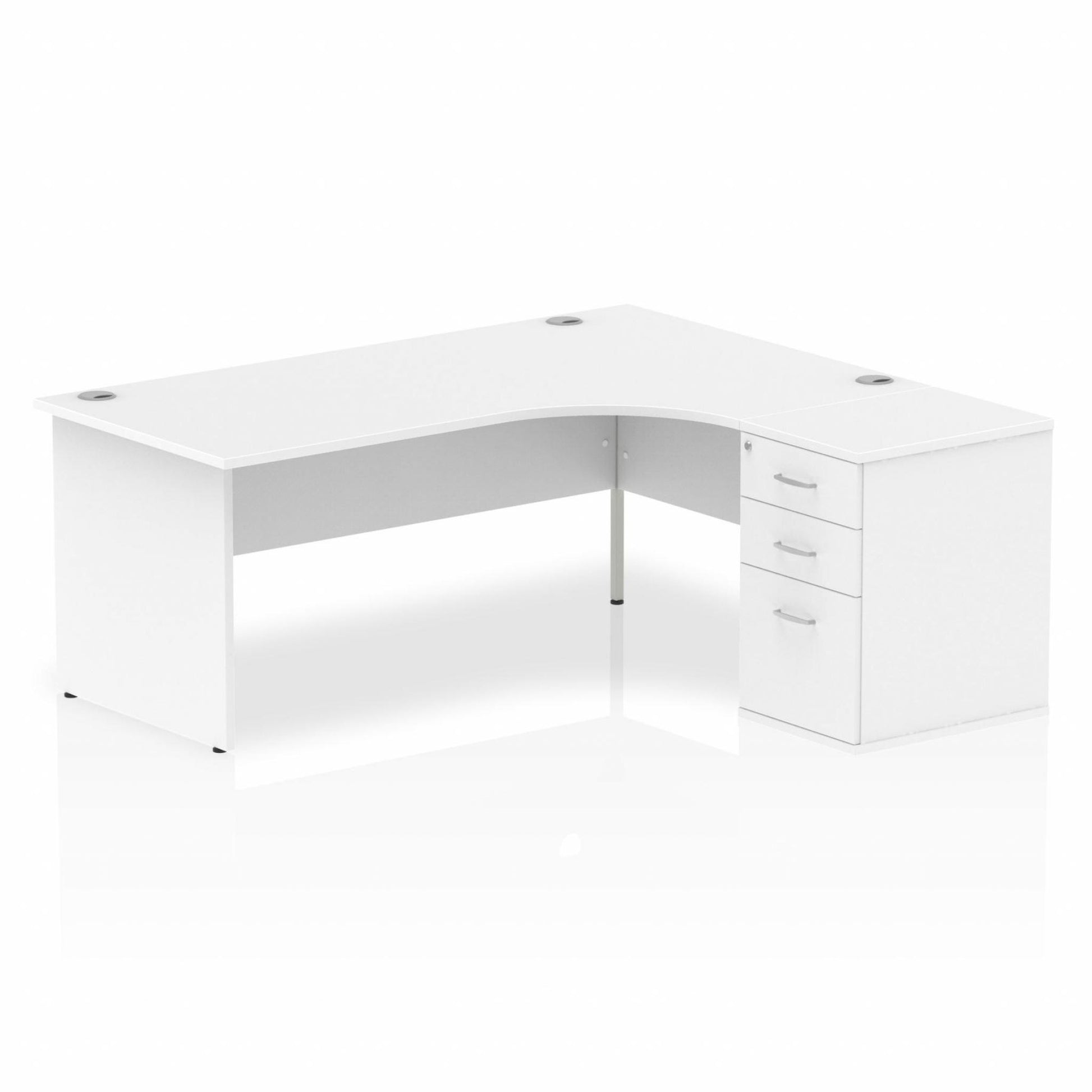 White L-shaped desk with drawers on a white background