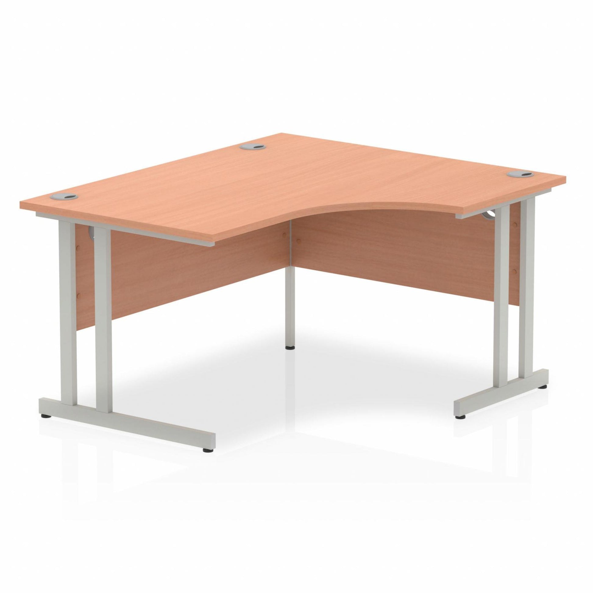 Beech L-shaped desk with drawers on a white background