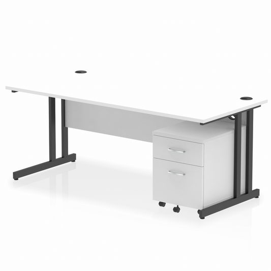 Impulse 1800x800mm Straight Desk, White Top with Black Cantilever Legs inc 2 Drawer Mobile Pedestal