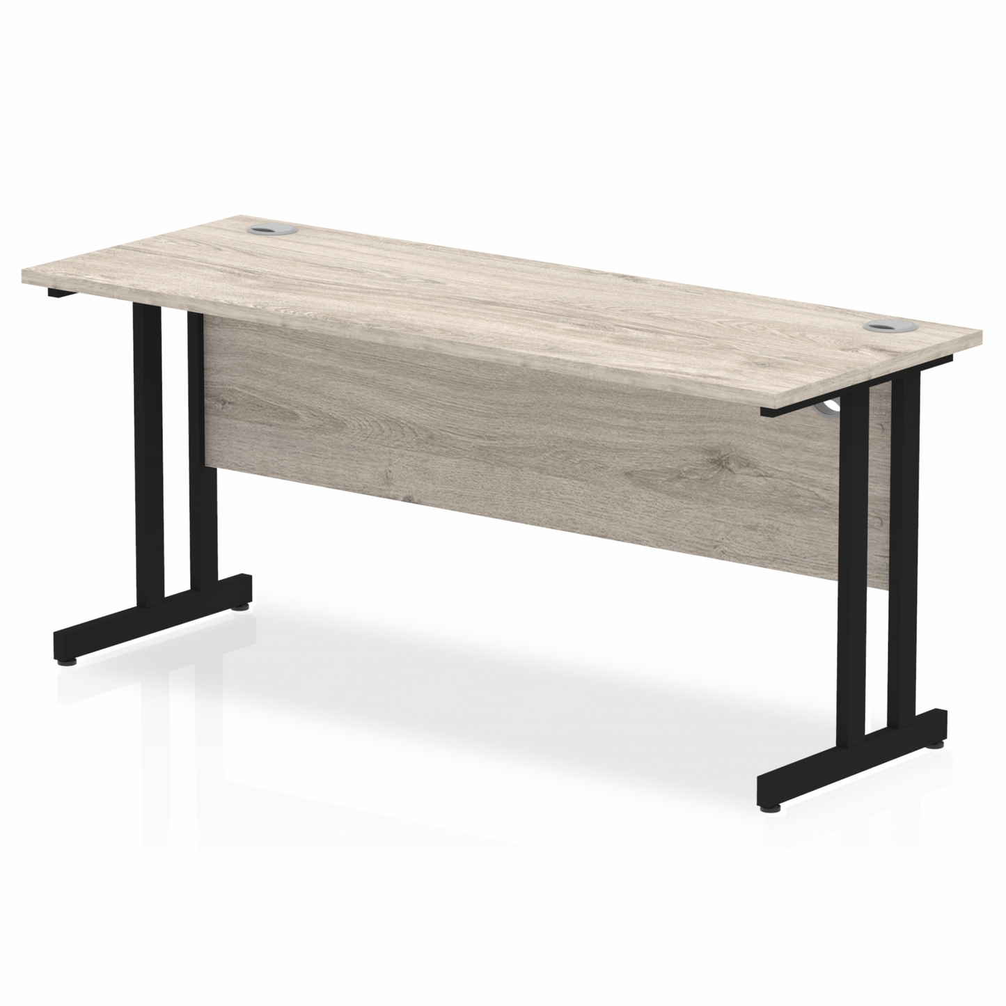 Impulse 1600x600mm Straight Desk Grey Oak Top Black Cantilever Legs