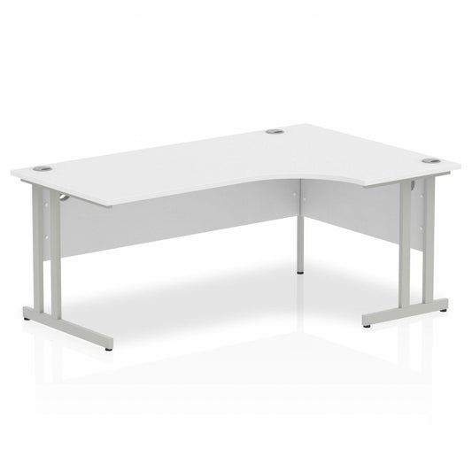 Impulse 1800mm Right Hand Curved Desk, White Top with Silver Cantilever Legs