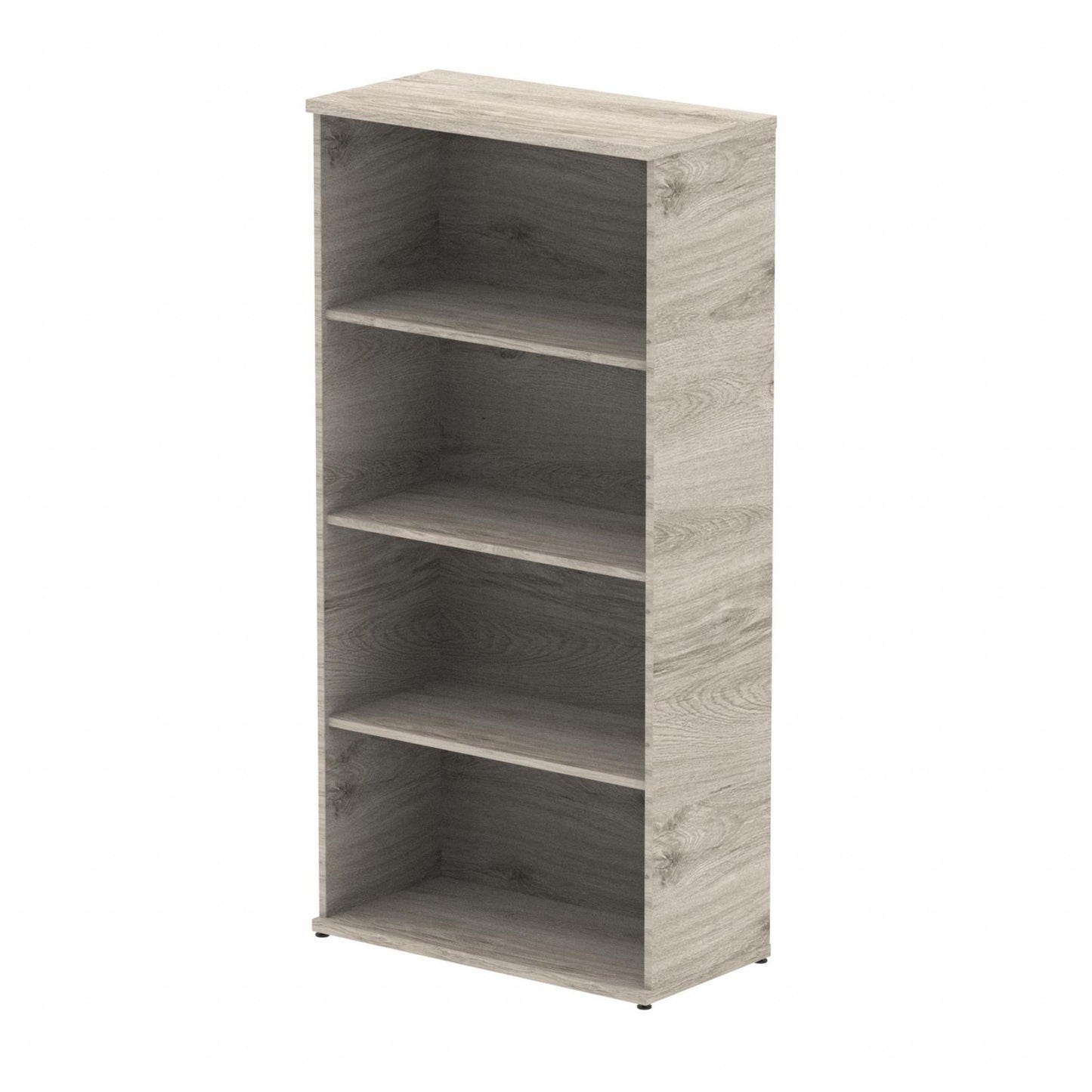 Wooden bookcase with three shelves on a white background