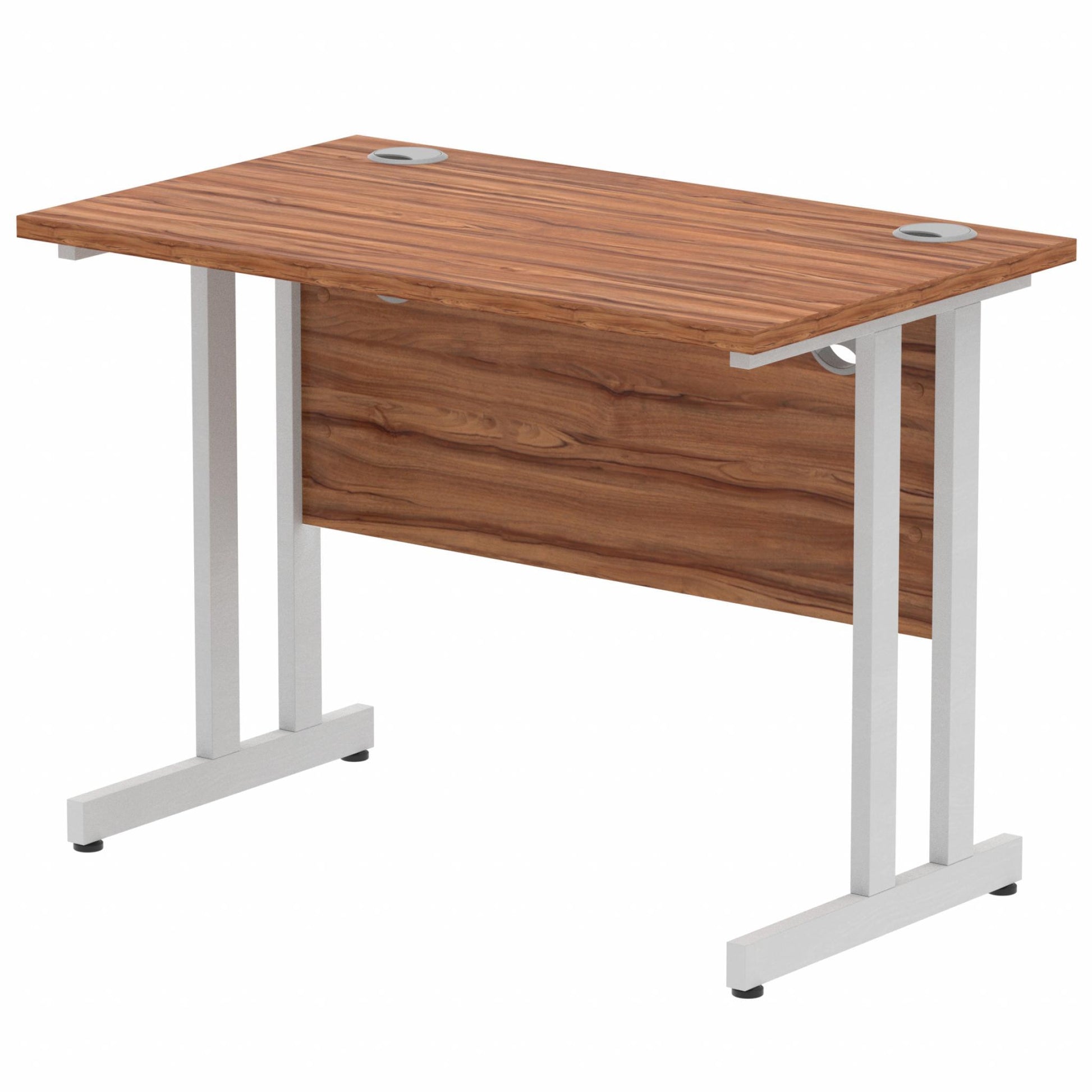Walnut straight desk on a white background