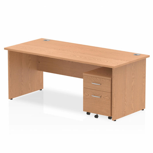 Impulse 1800x800mm Straight Desk, Oak Top with Wooden Panel Legs inc 2 Drawer Mobile Pedestal