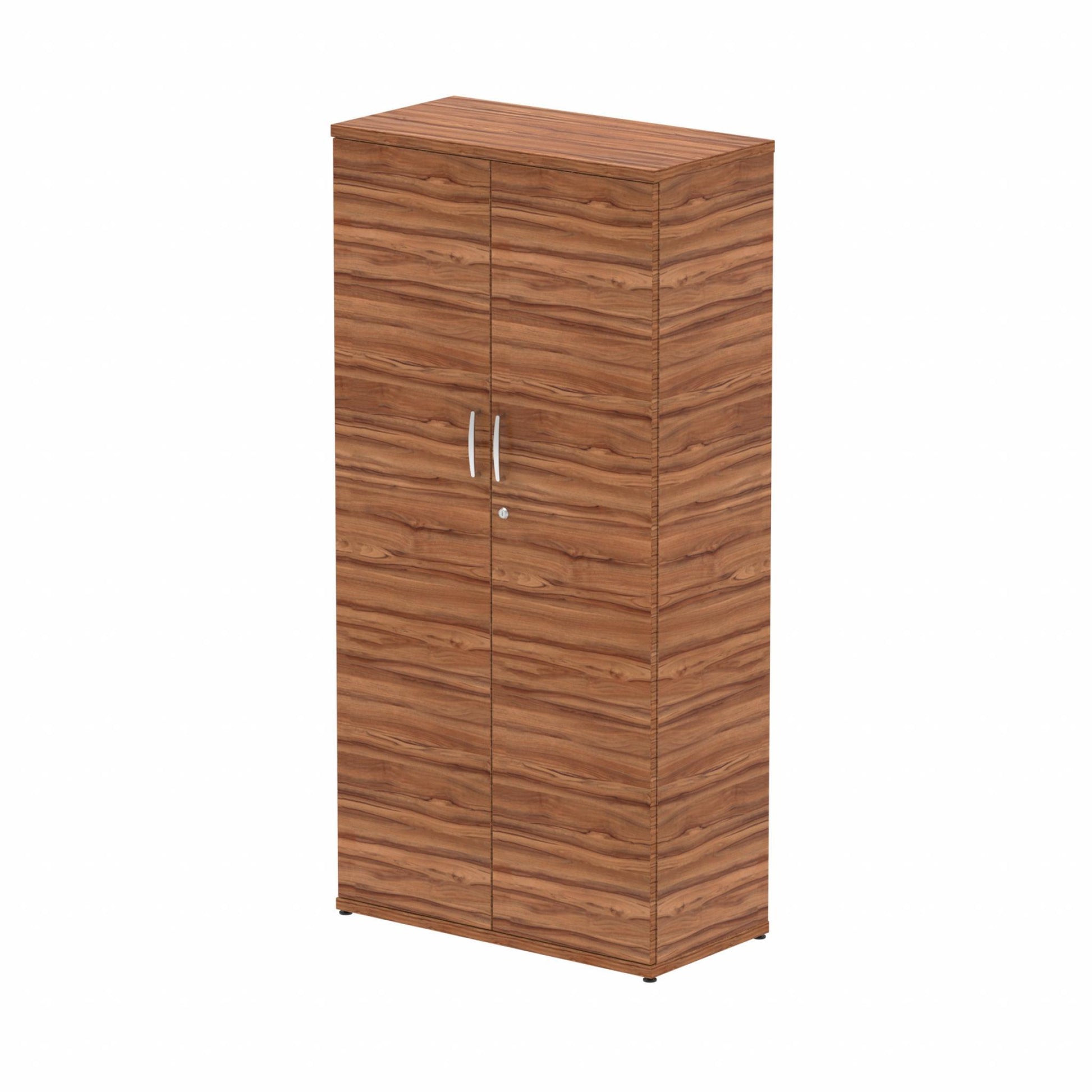 Wooden cupboard with three shelves on a white background