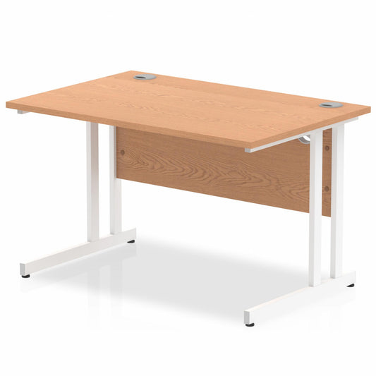 Impulse 1200x800mm Straight Desk, Oak Top with White Cantilever Legs