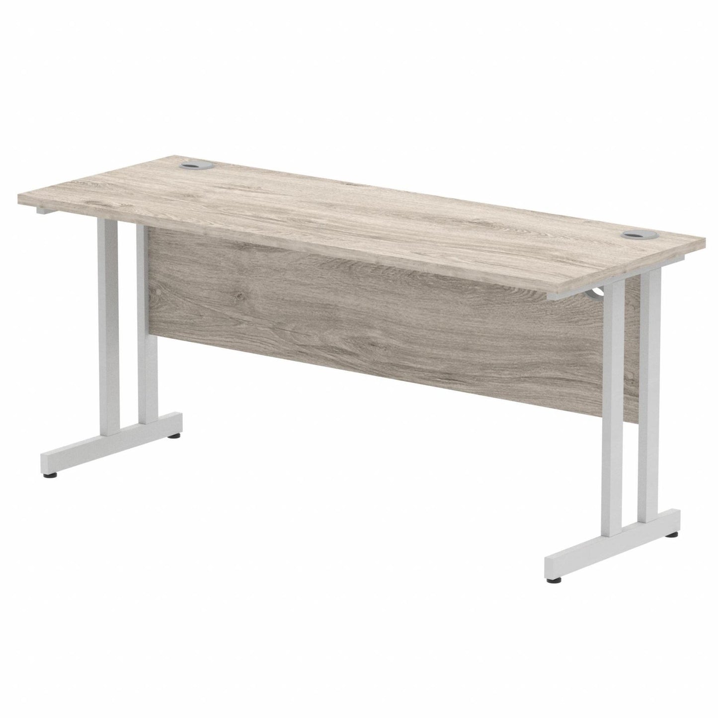 Impulse 1600x600mm Straight Desk, Grey Oak Top with Silver Cantilever Legs