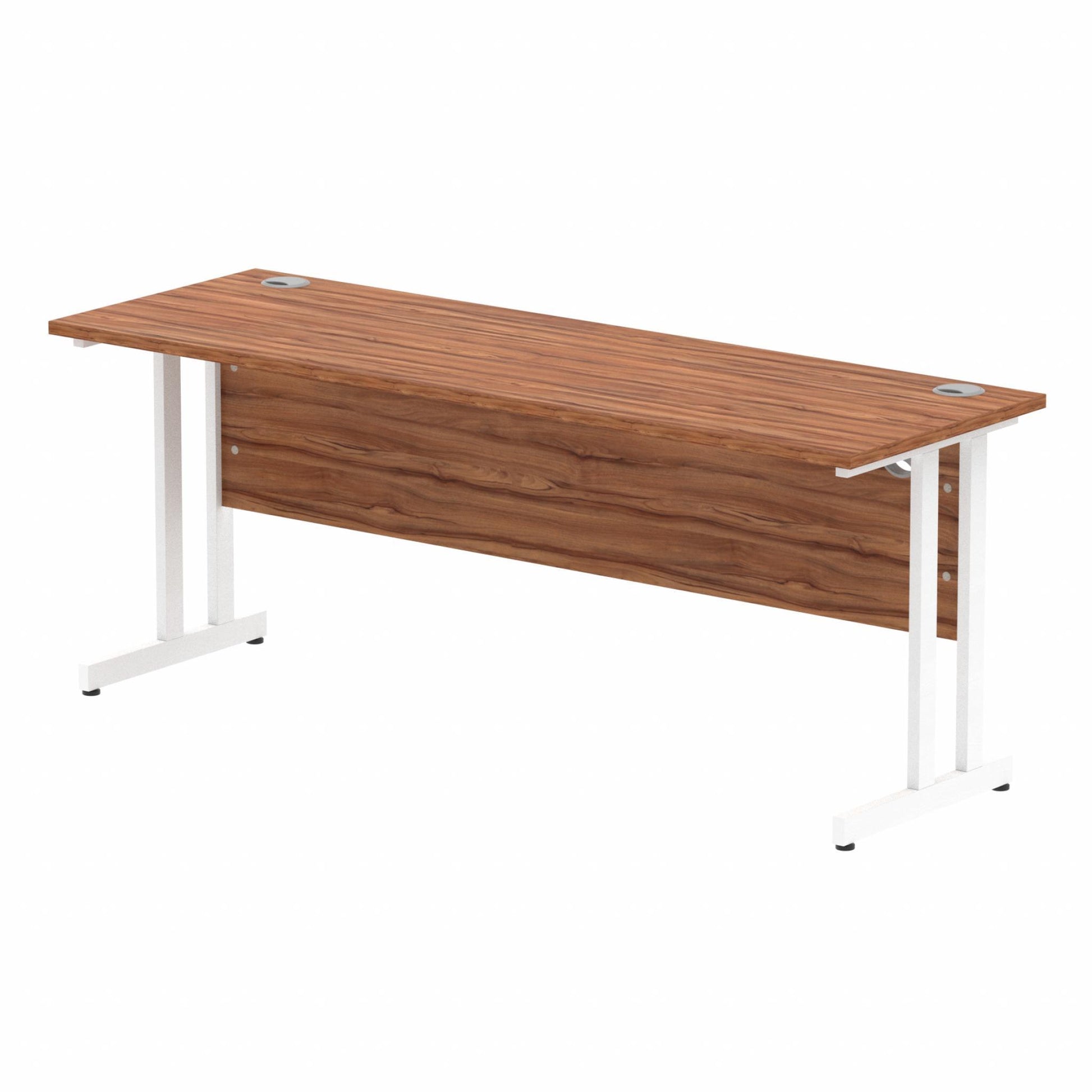 Walnut straight desk on a white background