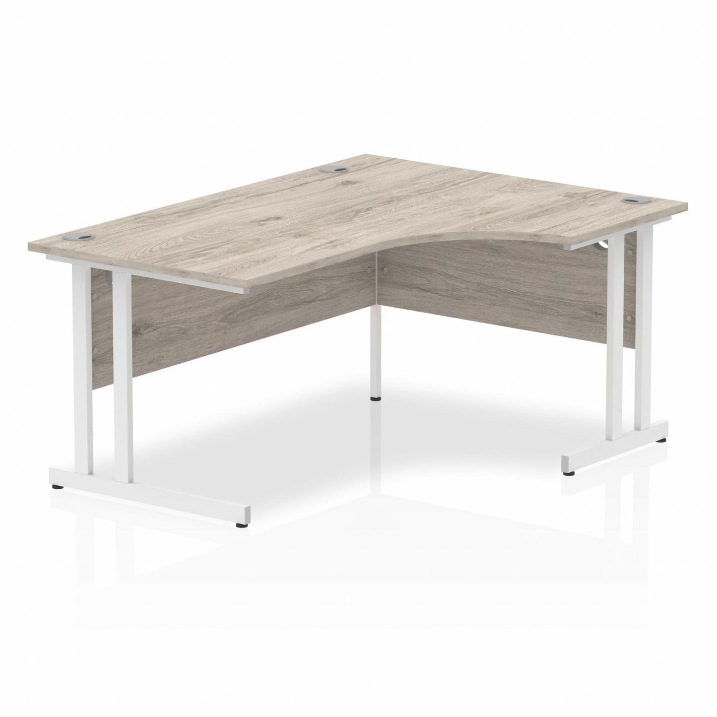 Impulse 1600mm Right Hand Curved Desk with White Cantilever Legs Grey Oak Ref I003527 OE