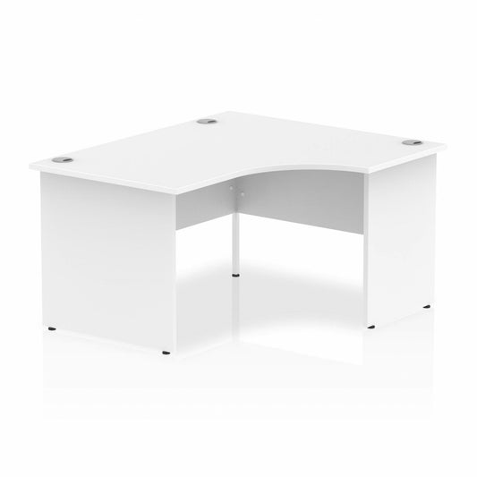 Impulse 1400mm Right Hand Curved Desk with Wooden Panel End Legs White Ref I003876 OE