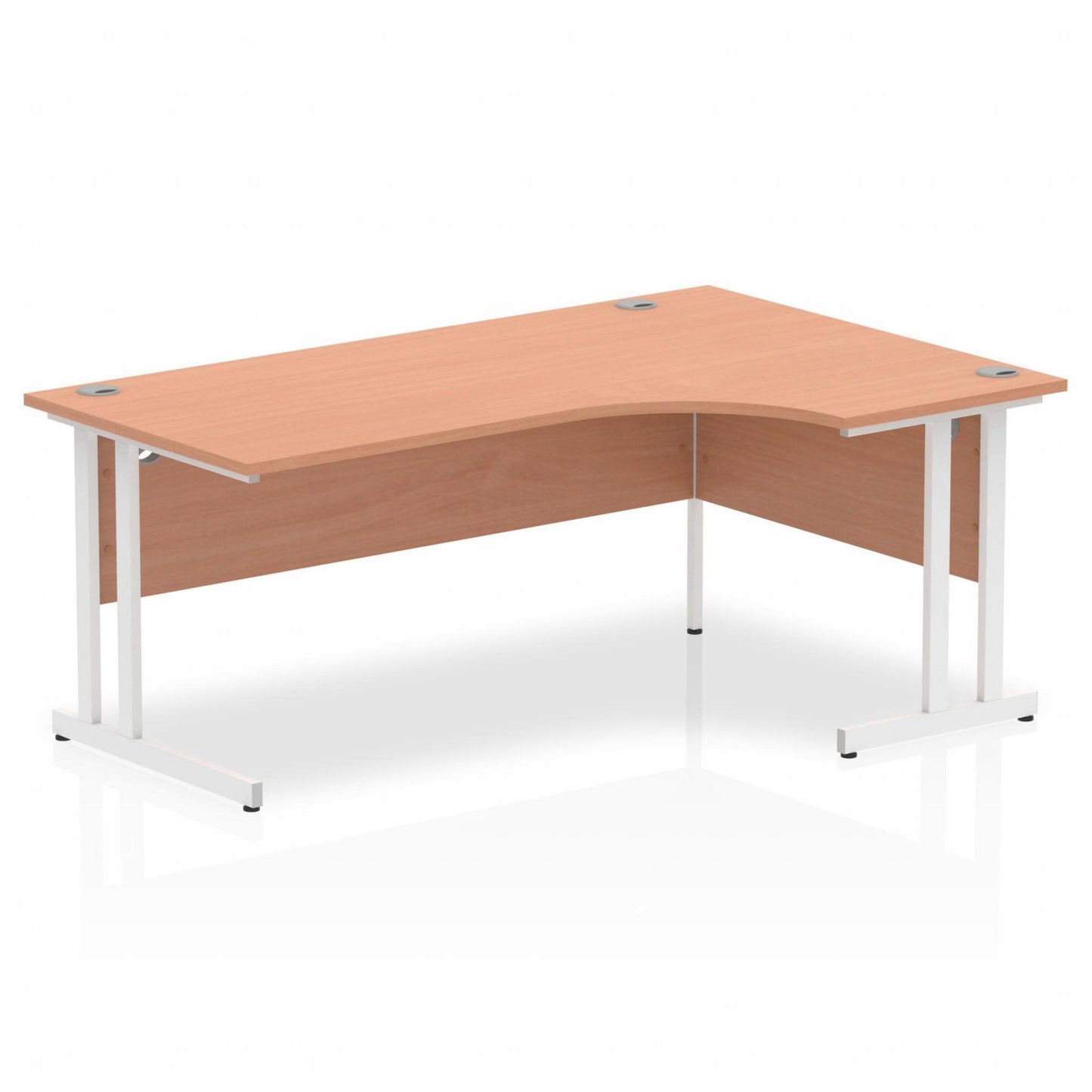 Beech L-shaped desk with drawers on a white background