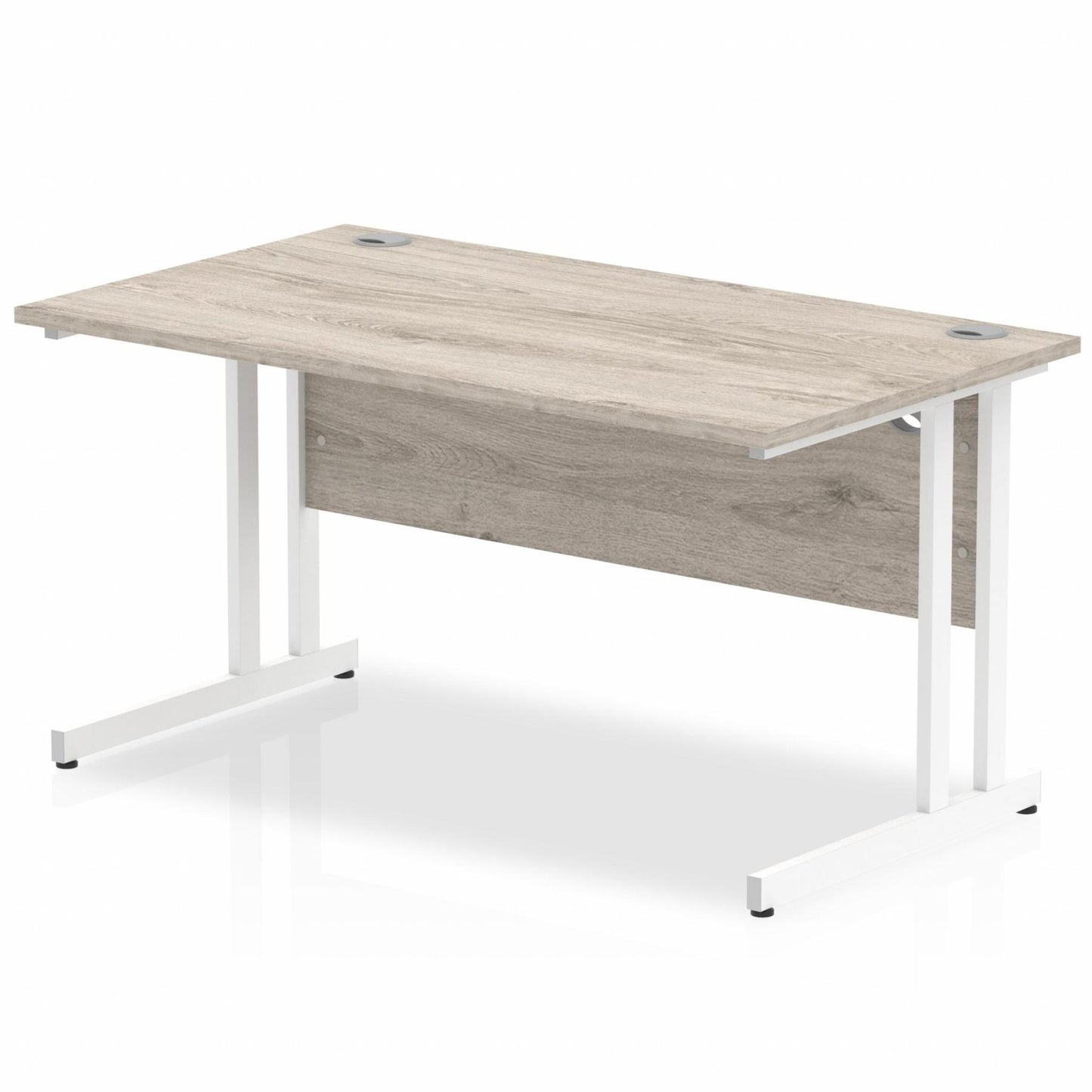 Impulse 1400mm Straight Desk with White Cantilever Legs Grey Oak