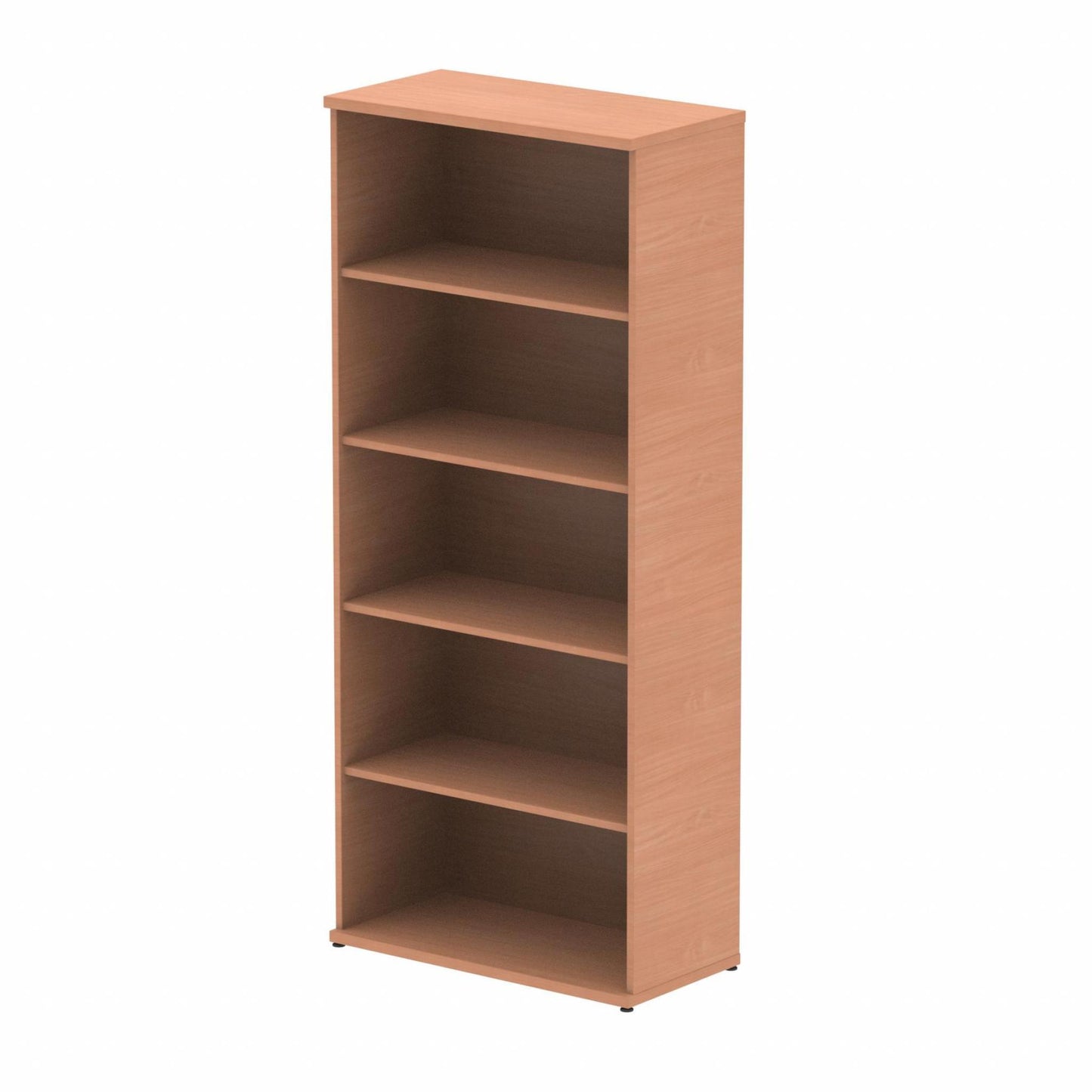 Wooden bookcase with four shelves on a white background