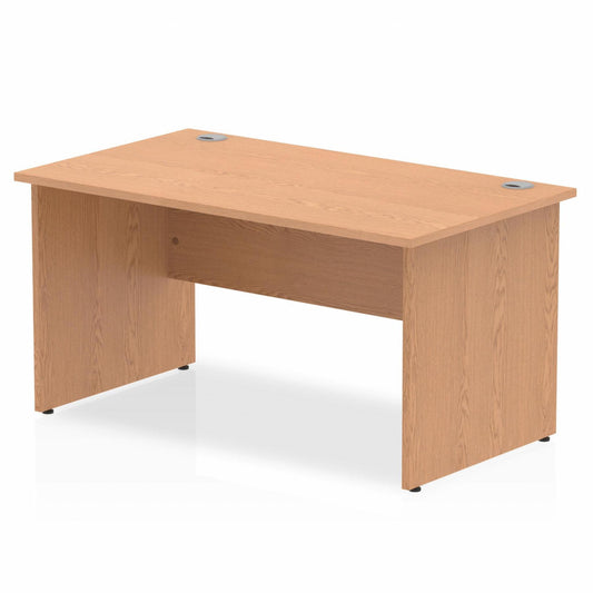 Impulse 1400x800mm Straight Desk, Oak Top with Wooden Panel Legs