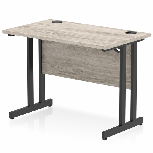 Impulse 1000x600mm Straight Desk Grey Oak Top Black Cantilever Legs Ref I004304 OE