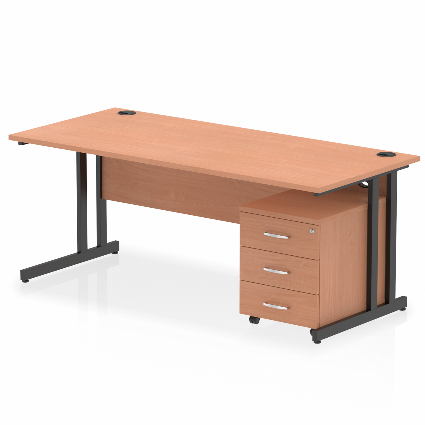 Impulse 1800mm Straight Desk Beech Top Black Cantilever Legs & 3 Drawer Pedestal