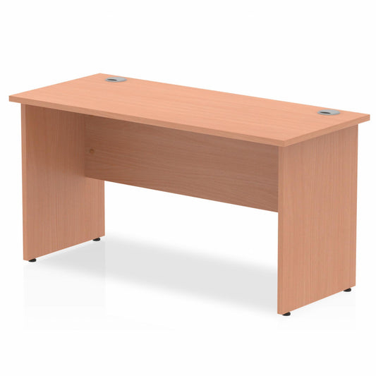 Impulse 1400x600mm Straight Desk, Beech Top with Wooden Panel Legs