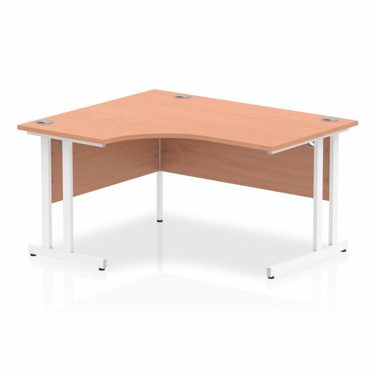 Impulse 1400mm Left Hand Curved Desk, Beech Top with White Cantilever Legs