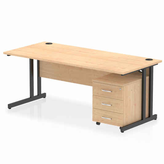 Impulse 1800x800mm Straight Desk, Maple Top with Black Cantilever Legs inc 3 Drawer Mobile Pedestal