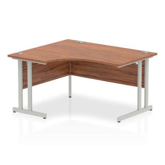 Impulse 1400mm Left Hand Curved Desk with Silver Cantilever Legs Walnut Ref I003823 OE