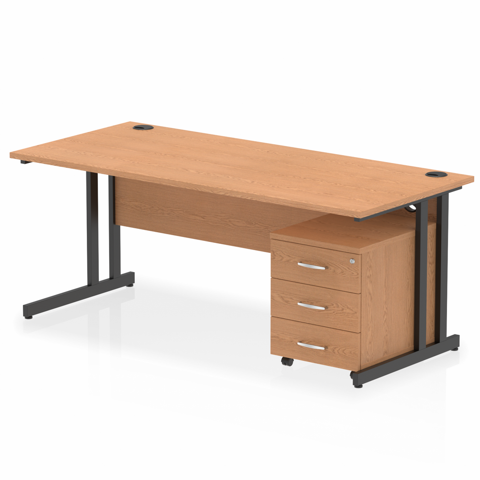Impulse 1800x800mm Straight Desk, Oak Top with Black Cantilever Legs inc 3 Drawer Mobile Pedestal