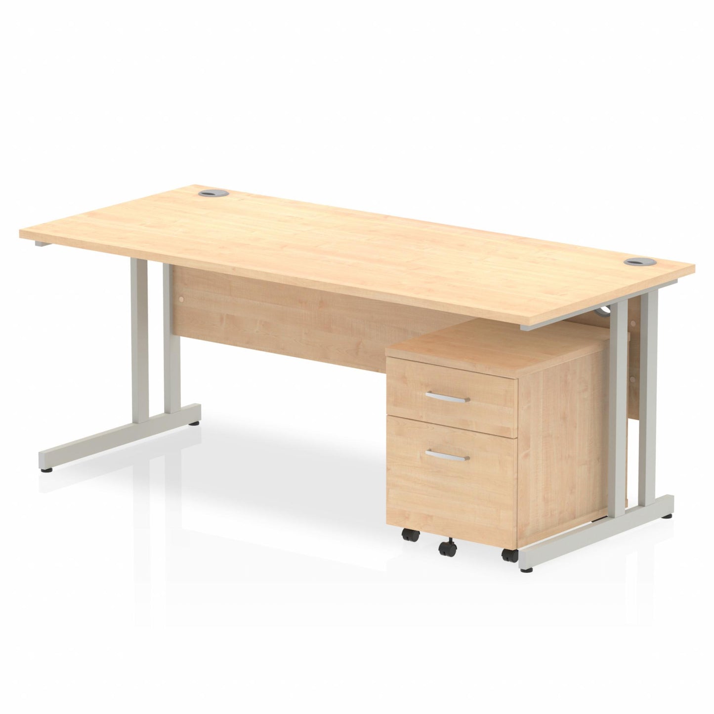 Impulse 1800mm Straight Desk Maple Top Silver Cantilever Legs & 2 Drawer Pedestal