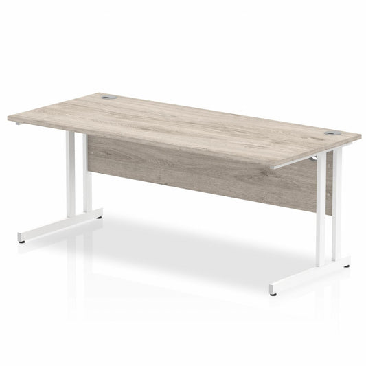 Impulse 1800mm Straight Desk with White Cantilever Legs Grey Oak