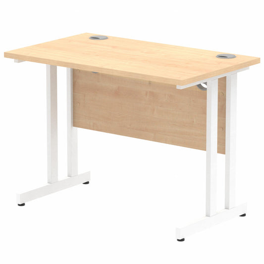 Impulse 1000x600mm Straight Desk, Maple Top with White Cantilever Legs