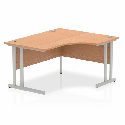 Impulse 1400mm Right Hand Curved Desk, Oak Top with Silver Cantilever Legs