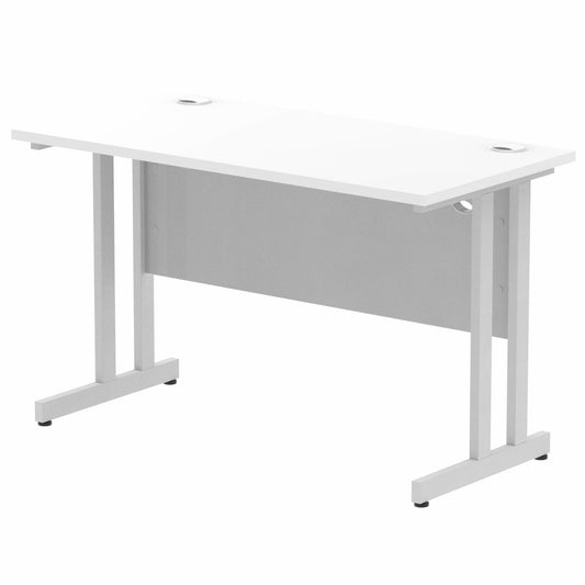 Impulse 1200x600mm Straight Desk, White Top with Silver Cantilever Legs