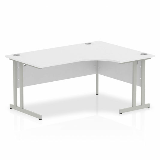 Impulse 1600mm Right Hand Curved Desk, White Top with Silver Cantilever Legs