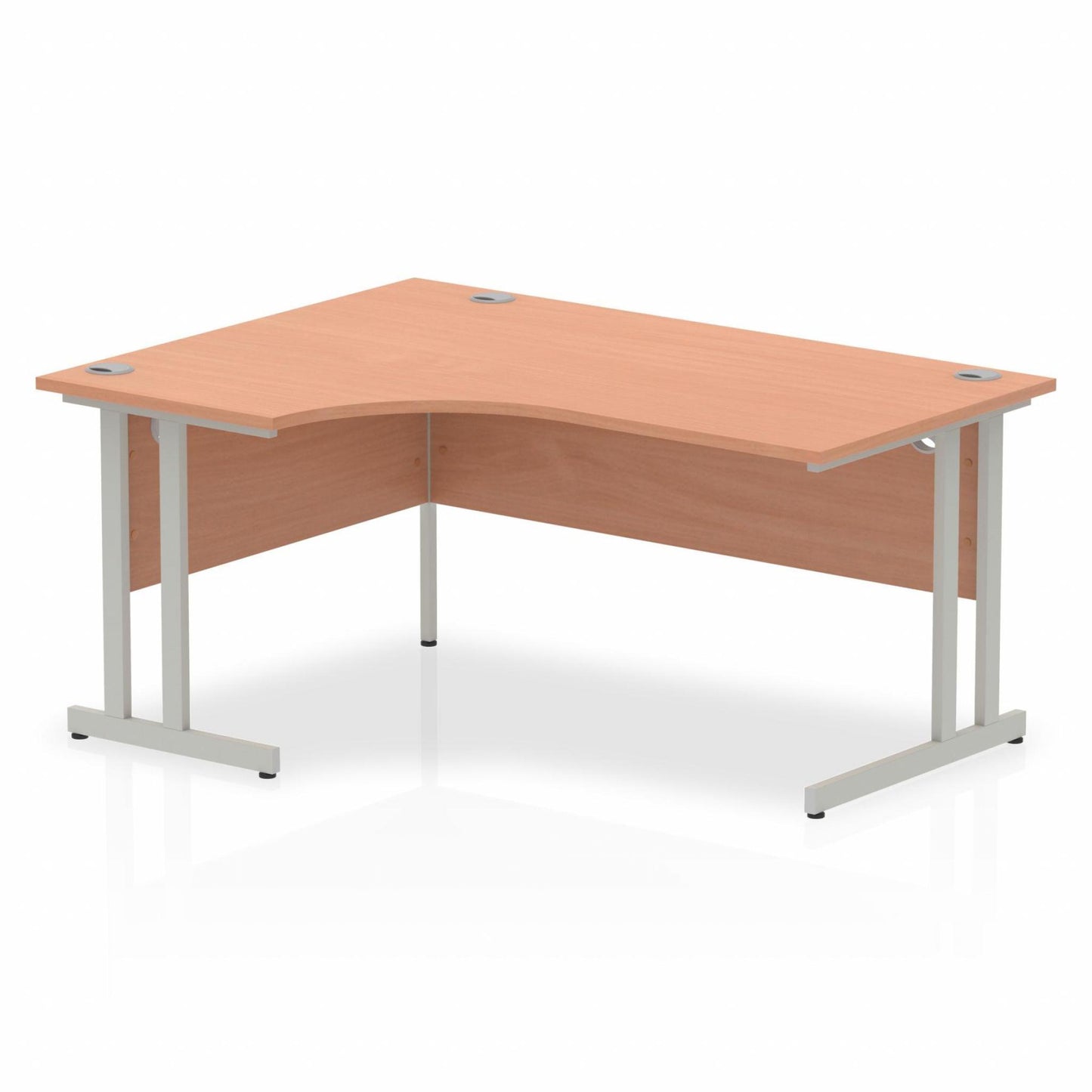 Beech L-shaped desk with drawers on a white background