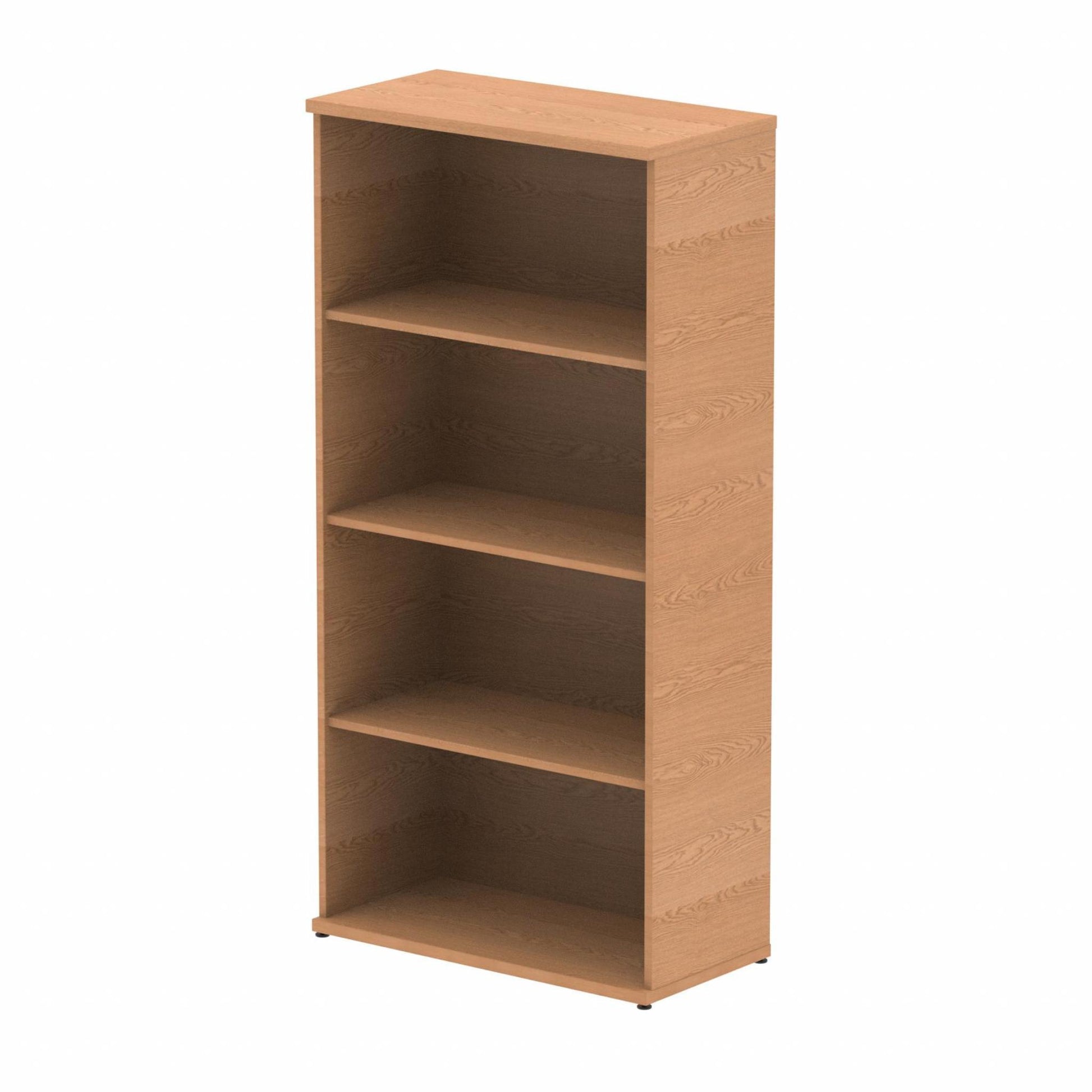 Wooden bookcase with three shelves on a white background