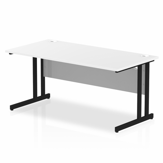 Impulse 1600mm Straight Desk with Black Cantilever Legs White