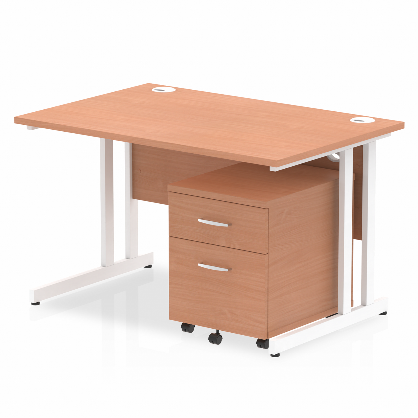 Impulse 1200mm Straight Desk Beech Top White Cantilever Legs & 2 Drawer Pedestal