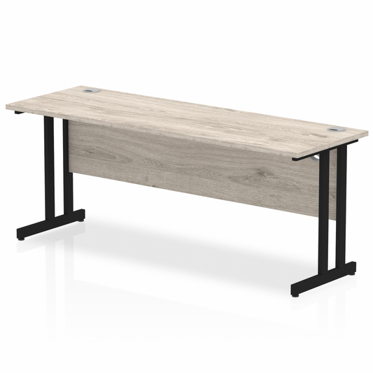 Impulse 1800x600mm Straight Desk Grey Oak Top Black Cantilever Legs