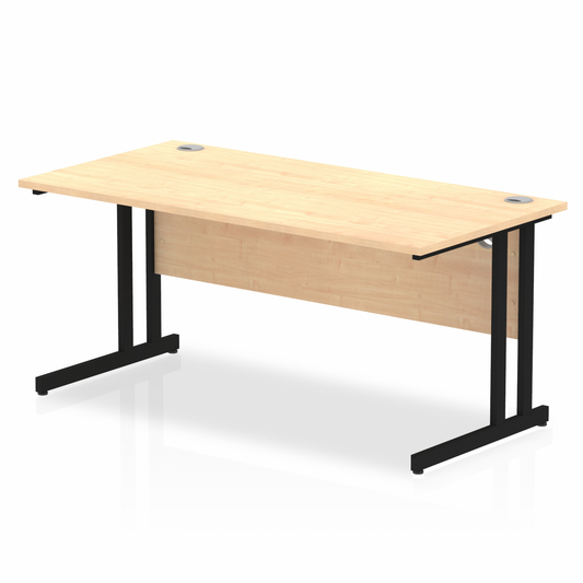 Impulse 1600mm Straight Desk with Black Cantilever Legs Maple