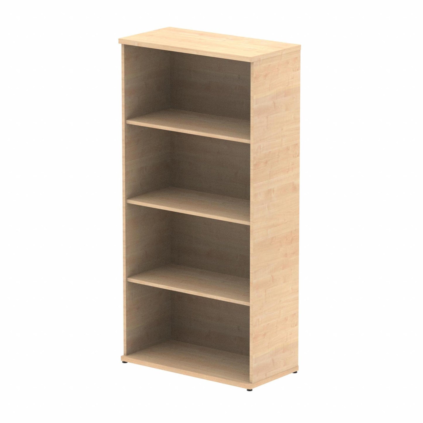 Wooden bookcase with three shelves on a white background