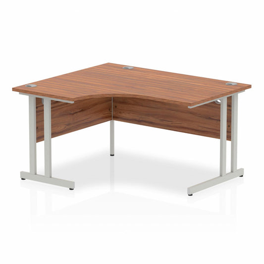 Impulse 1400mm Left Hand Curved Desk, Walnut Top with Silver Cantilever Legs