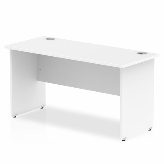 Impulse 1400x600mm Straight Desk, White Top with Wooden Panel Legs