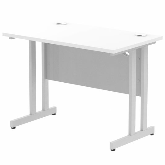 Impulse 1000x600mm Straight Desk, White Top with Silver Cantilever Legs