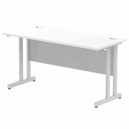 Impulse 1400x600mm Straight Desk White Top Silver Cantilever Legs