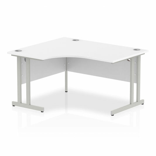 Impulse 1400mm Left Hand Curved Desk with Silver Cantilever Legs White Ref I003822 OE