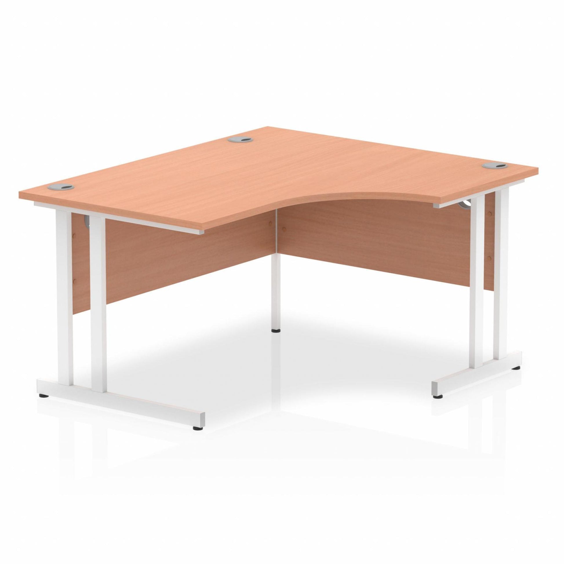 Beech L-shaped desk with drawers on a white background