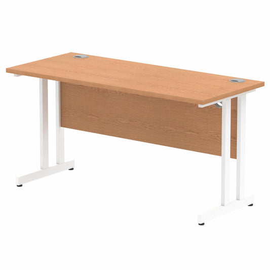 Impulse 1400x600mm Straight Desk, Oak Top with White Cantilever Legs