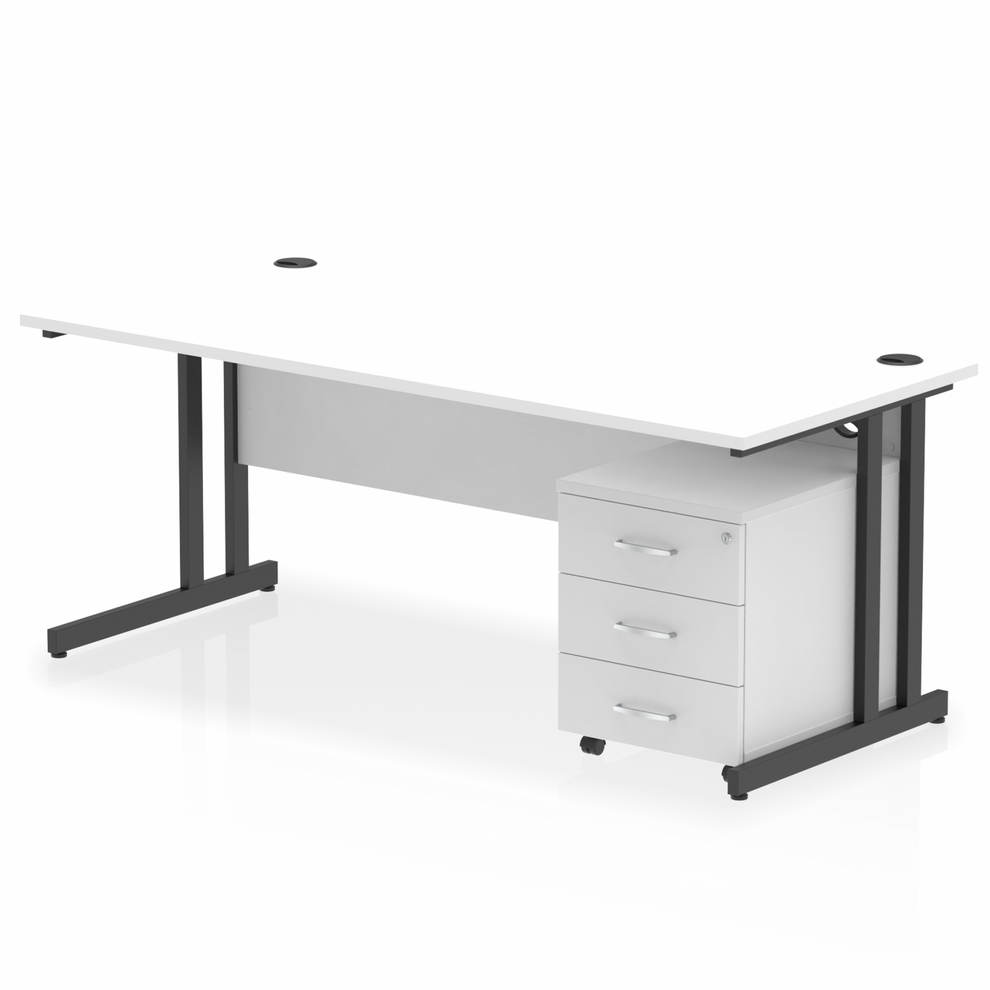 White straight desk with drawers on a white background